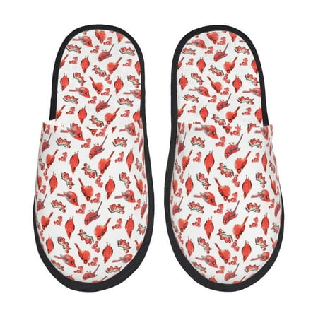Balery Red Birds Slient Indoor Furry Fleece Comfort House Shoes Soft Non-Slip Home Shoes Cotton slippers House Slippers-- Medium