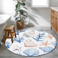 thumbnail image 4 of Summer Blue Round Area Rugs 3 ft, Shell Coral Starfish Marine Life Coastal Washable Small Area Rug with Non-Slip Sturdy Edge Binding Round Front Door Mat Floor Carpet for Entryway, 4 of 9