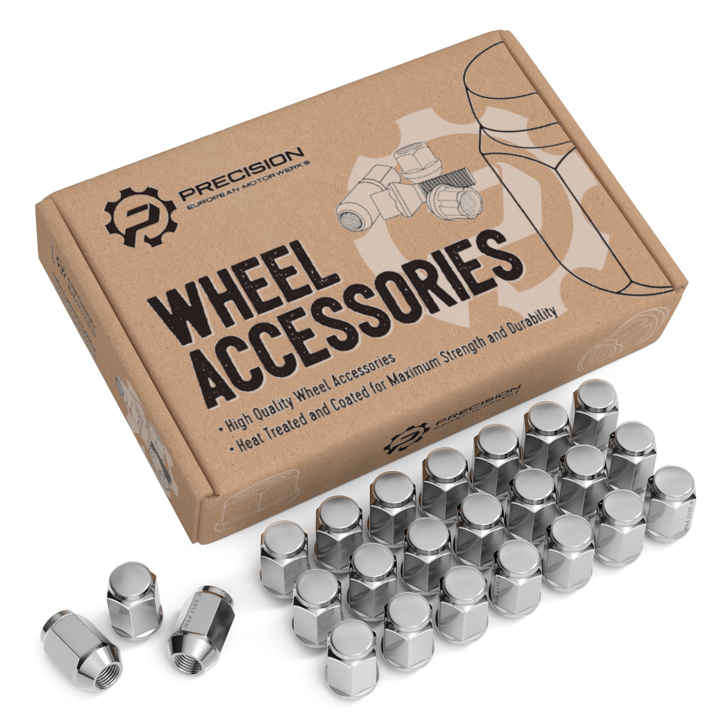 24pcs Chrome Silver Bulge Lug Nuts Closed End ET Style 1/2x20 Threads Compatible with 6Lug Vehicles Wheels Cone Conical Taper Seat Shank 1.75 inch Length
