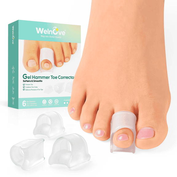 Welnove Hammertoe Corrector - Toe Straightener to Curled Toes, Broken toe, Bunion Corrector for Women and Men, 3 Different Size (Clear)