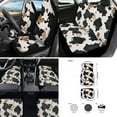 thumbnail image 2 of Jeiento Cow Print Car Seat Covers Full Set of 17, Front Rear Seat Covers Floor Mats Carpets Seatbelt Cover Steering Wheel Cover Coaster, Fit for Most Cars SUV Truck Sedan, Black Brown, 2 of 6