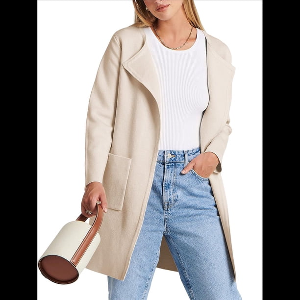 Abrigo Informal Cómodo de Lana con Solapa para Mujer, Chaqueta Informal de Moda, Abrigo , Ropa de Otoño e Invierno Crema L