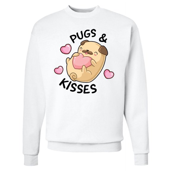Inktastic Valentines Day Pugs & Kisses with Hearts Adult Sweatshirt