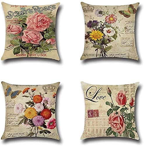 Soarsue Pack of 2 Linen Pillowcase Printed Palm Leaf Throw Pillow Covers Decorative Square Cushion Covers Pillowcases for Sofa Couch Bed Chair 18x18 Inch 18 x 18, Brown