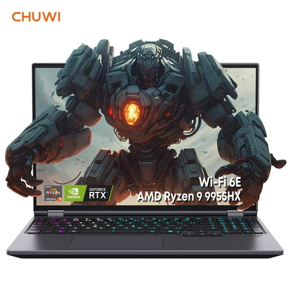 CHUWI 2025 GameBook AMD Ryzen 9 9955HX 16" Gaming Laptop,RTX-5070Ti Laptop GPU Notebook, Backlit Keyboard Computer,,32GB DDR5, 1TB Gen4 , WiFi6E ,BT5.2, Windows 11 Pro