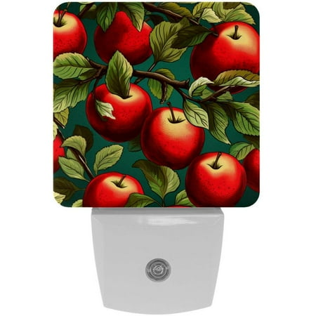 

Red Fruits with Leaves 2 Pack Night Lights Plug Into Wall Decorative With Auto Dusk-To-Dawn Sensor LED Night Light For Kids Adults Rooms Toilet Hallway Stairs
