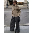 thumbnail image 4 of Women's Crop Knit Scarf Coat High Low Long Sleeves Knit Cardigan with Undetachable Scarf Cozy Fall Winter Outerwear for Office & Casual, 4 of 10