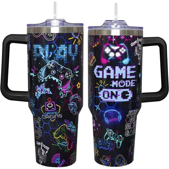 40 oz Halloween Tumbler with Lid and Straw - 5D Bat Print Tumblers with Handle Halloween Stainless Steel Insulated Travel Cup Black Coffee Cups Gifts for Women Men Adults