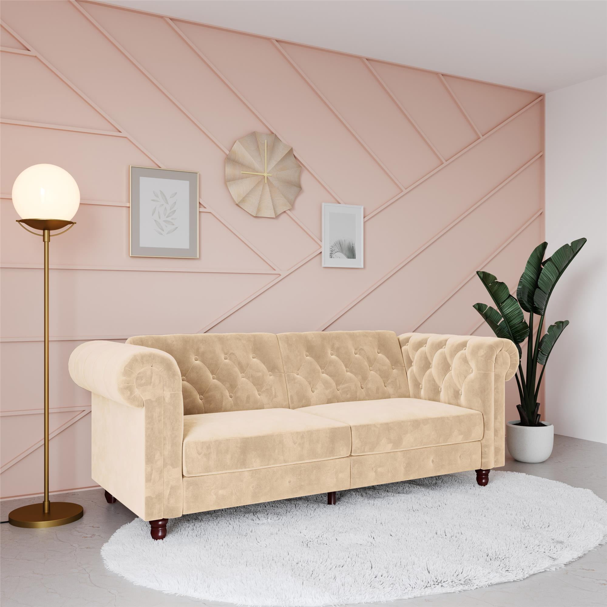 DHP Felix Chesterfield Coil Sofa Futon, Ivory Velvet