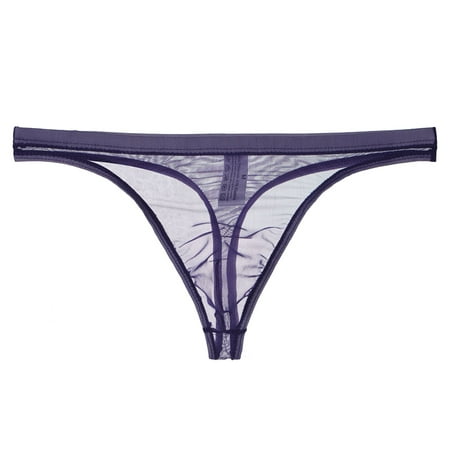 Mens Ransparent Thong Thin Mesh Sexy Underwear Fun Purple XXXL