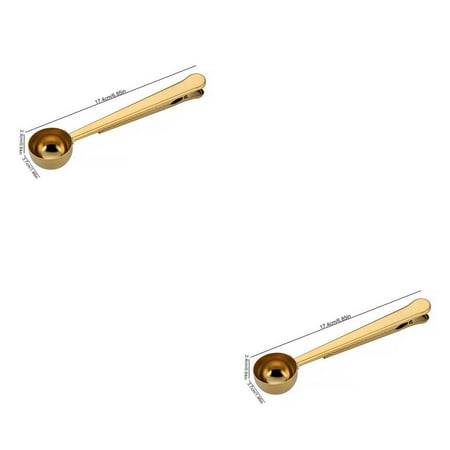 

2pcs Coffee Scoop Clip 2 in 1 Long Handle Stainless Steel Spoon Food Bag Sealer Tea Scooper Golden