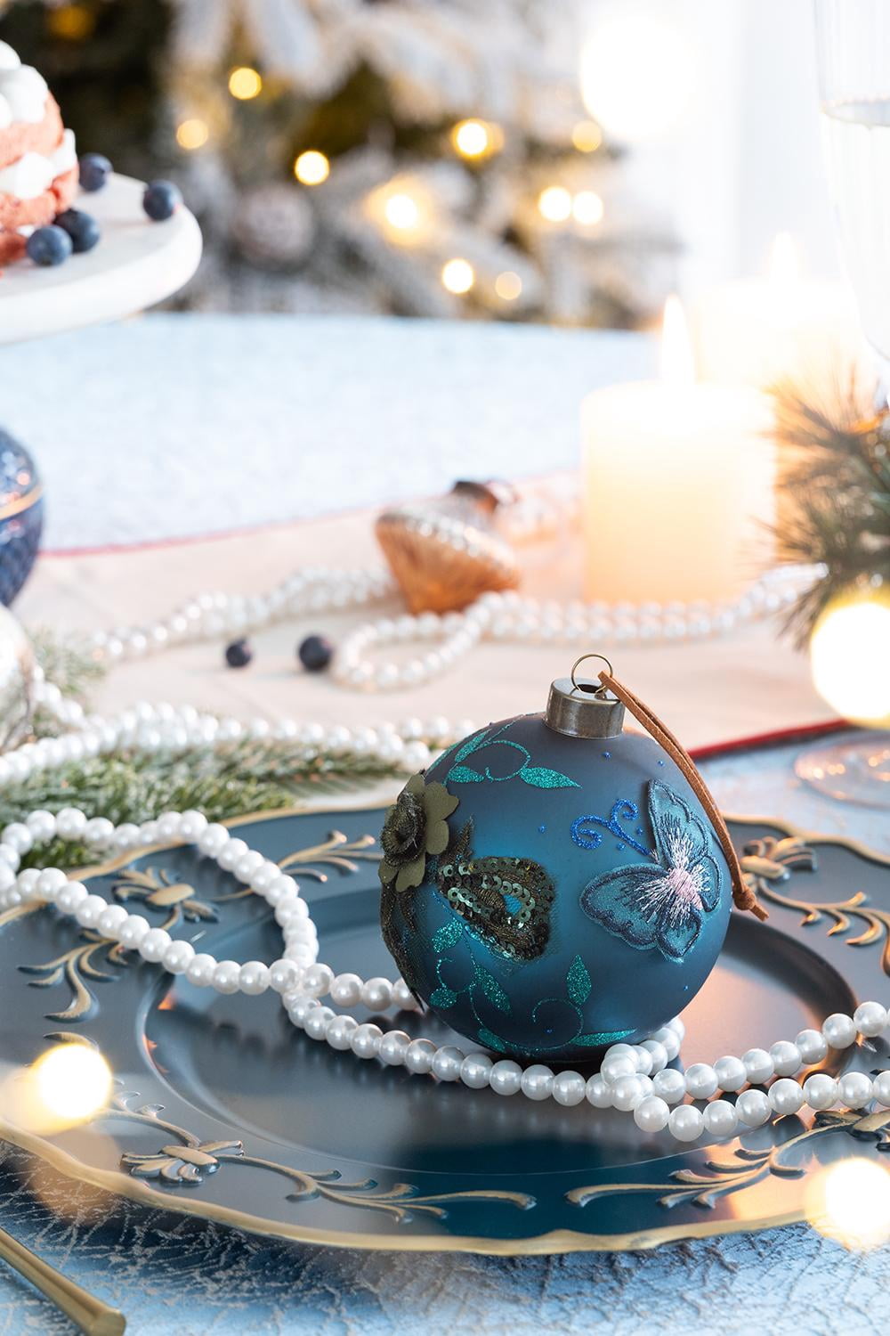 Set of 6 Glass Christmas Ball Ornaments with Glitter and Painting Design by Riccardo Tree Decor