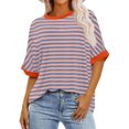 thumbnail image 2 of iTNHFP Cute Tops Women'S Summer Striped Color Block Round Neck Batwing T Shirt, 2 of 4