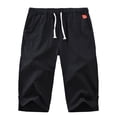thumbnail image 3 of BXINGOHAI Mens Sports Capri Pants Lightweight Loose Fit 3/4 Pants Solid Drawstring Pants Outdoor Athletic Running Pant With Pockets Fall Savings Black,M, 3 of 6