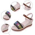 thumbnail image 5 of Rokment Womens Ethnic Platform Wedges Dress Sandals Bohemian Summer Vintage Colorful Linen Sole Chunky High Heeled Dressy Sandals for Woman Beach Vacation Black Size6, 5 of 7
