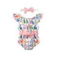 thumbnail image 1 of ITFABS Combinaison d'Été pour Bébé Fille Bandeau Imprimé Rabbit Sans Manches en Dentelle, 1 of 7