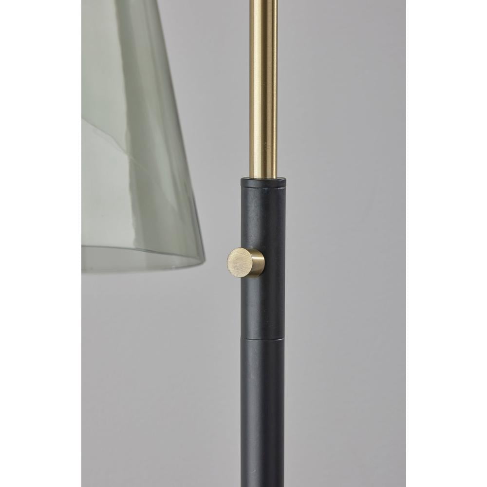 Adesso Walker 64" Black Task Floor Lamp with Smoked Glass Tapered Shade