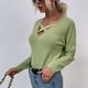 thumbnail image 2 of Mujeres V Cuello Criss Cross Otoño Suéteres Camisas Moda Punto Jersey Casual Manga Larga Tops, 2 of 5