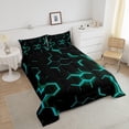 thumbnail image 3 of Teal and Black Print Comforter Set Hexagonal Bedding Set Teens Honeycomb Decor Comforter Beehive Simplistic Geometric Quilt Set Bedroom Collection Twin Size, 3 of 6