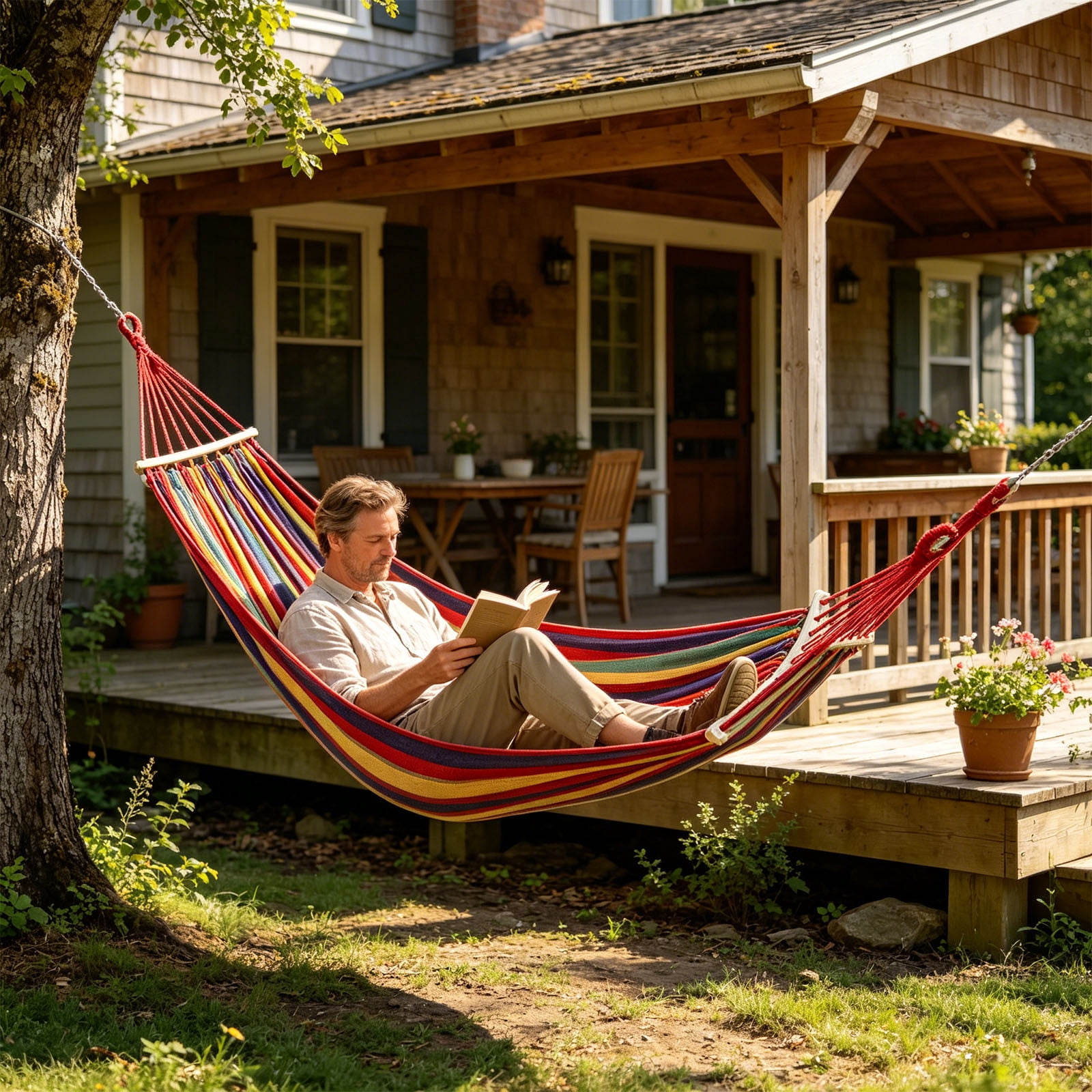 Double Hammock, 2 Person Extra Large Total Length Load 500lb Canvas Cotton Hammock for Patio Porch Garden Backyard Lounging Outdoor and Indoor Red