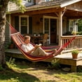 thumbnail image 6 of Heavy-Duty Canvas Double Hammock, with Spreader Bar Anti-Roll Design, Outdoor Camping Backyard Swing, Portable Travel Leisure Gear, 6 of 6