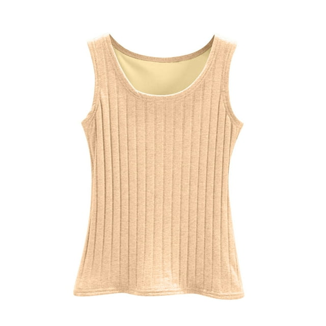 UPPADA Débardeurs d'Été pour Femmes, Col Ras du Cou Décontracté, Haut Rayé, Chandails Sans Manches Confortables, Tenue Quotidienne, Beige, TG