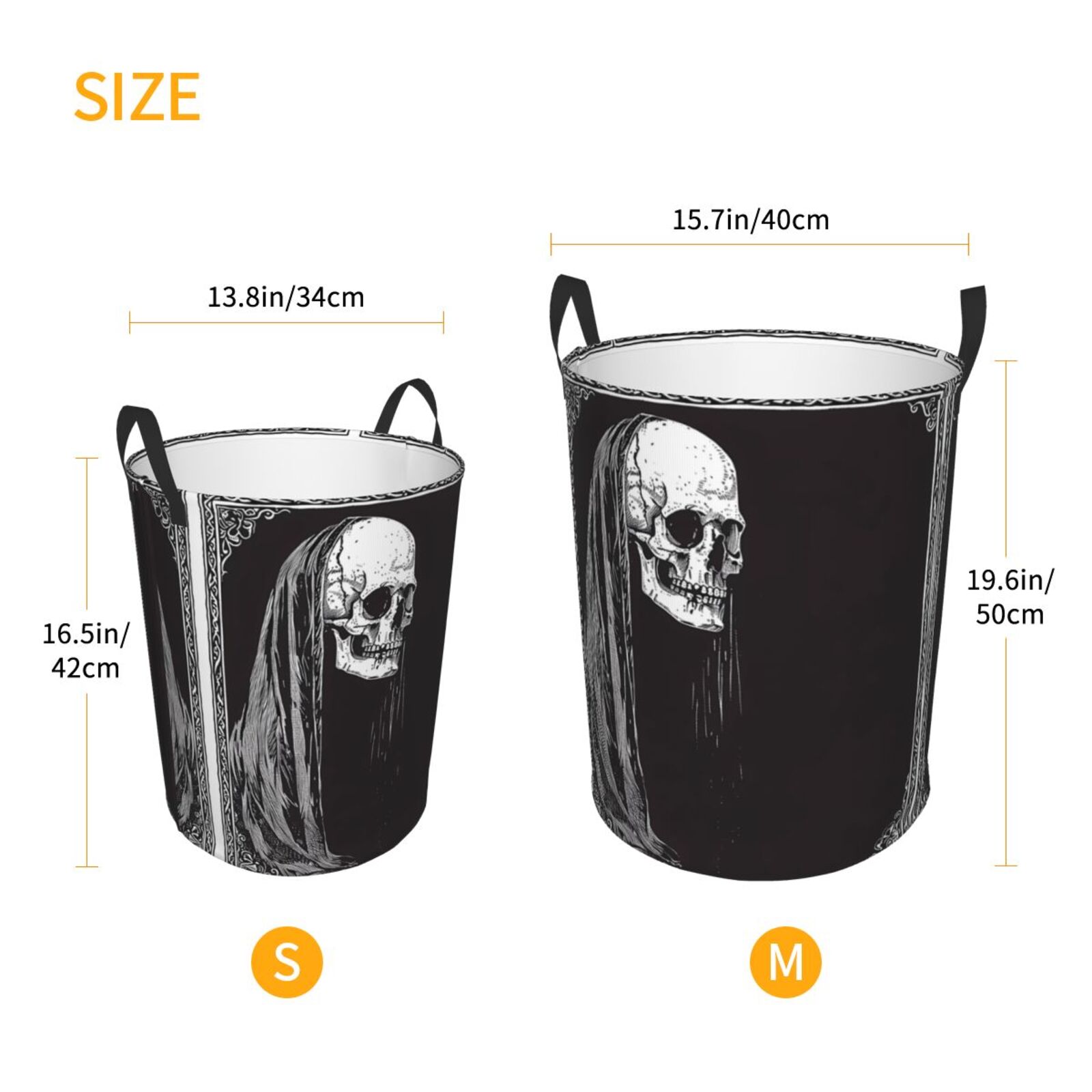 Large Laundry Basket with Handles - Gothic Skull Drape Kids Baby Dirty Clothes Laundry Hamper for Bedroom Aesthetic