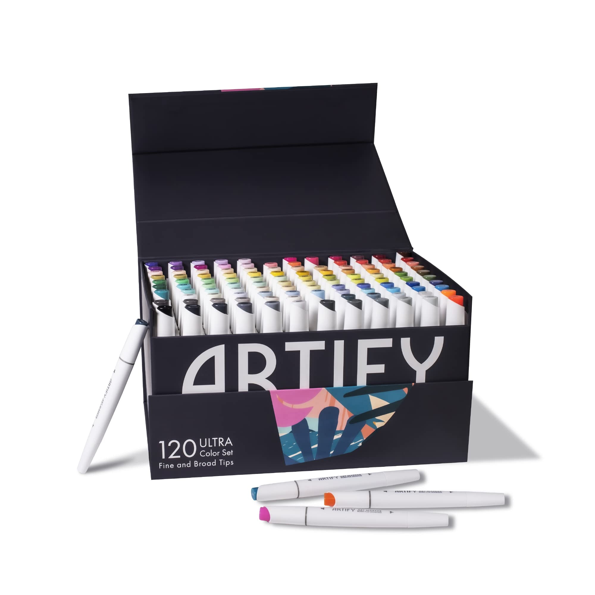 ARTIFY 120 Ultra Colors Art Markers, Fine & Broad Dual Tips Professional  Artist Markers in Case, Drawing Marker Set with Carrying Case 