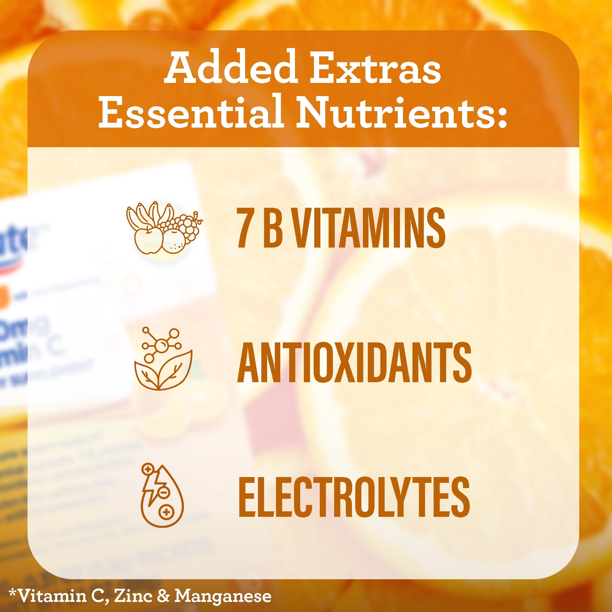 (3 pack) Equate 1000mg Vitamin C Powder Supplement for Immune Support Drink Mix, Orange - 30ct, Compare to Emergen-C® Ingredients