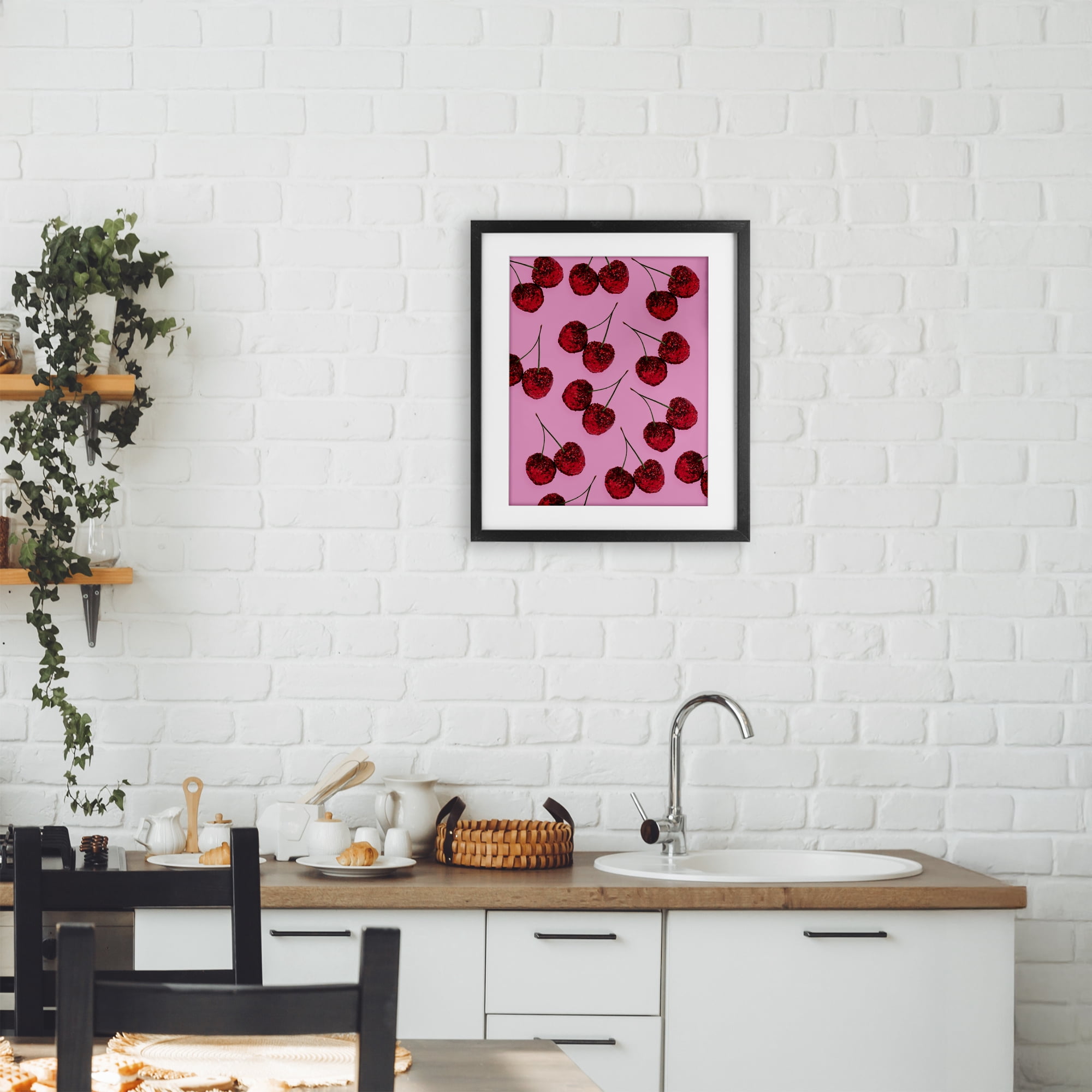 Stupell Industries Glitter Glam Cherries Pattern Black Framed Print Under Glass, design by LISH Creative