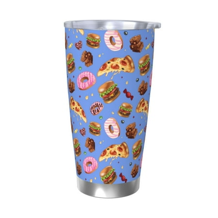 

Ocsxa Fastfoods Pattern 20oz Travel Coffee Mug with Flip Lid Stainless Steel Insulated Insulated Coffee Mug Thermal Cup with Splash Proof Sliding Lid-Without Straw