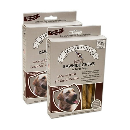Tartar Shield Soft Rawhide Chews for Large Dogs 8 Count 2 Pack on