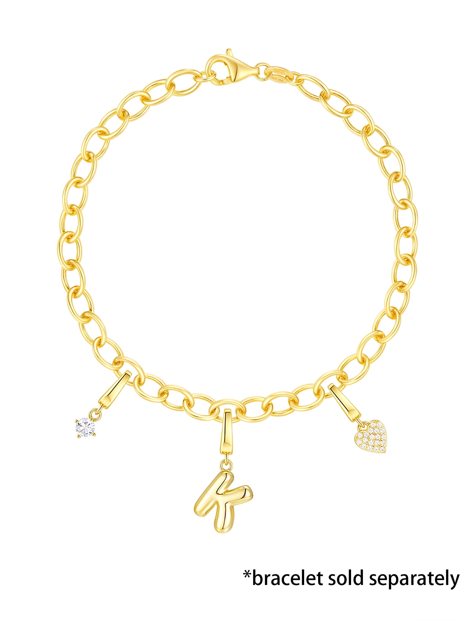 Brilliance Fine Jewelry Simulated Diamond Initial K Charm Set in 14KT Gold Plated Sterling Silver