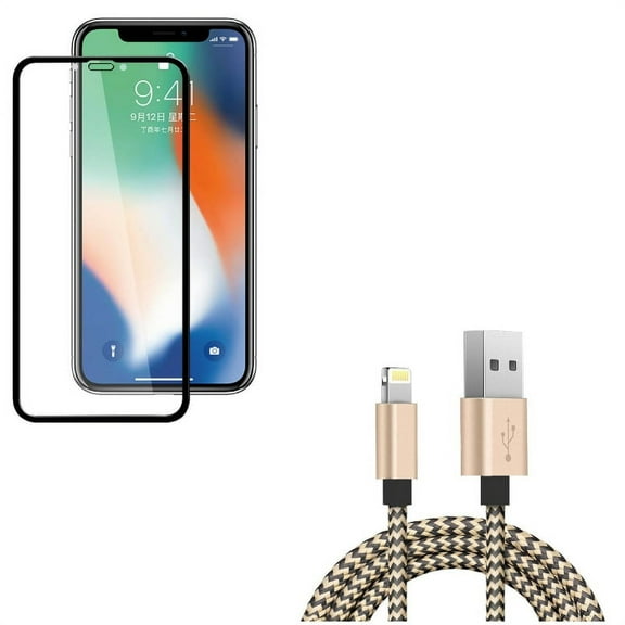 USB Cable w Screen Protector for iPhone XR - 6ft Charger Cord Power, Anti-Glare Tempered Glass Matte 3D