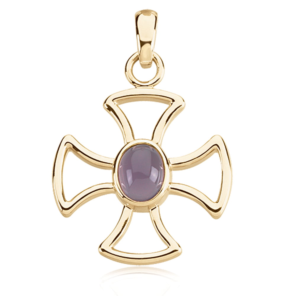 14 Karat Gold Maltese Cross Pendant with Chalcedony by Black Bow Jewelry Company