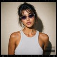 thumbnail image 4 of SA106 Womens Simple Classical Oval Thin Plastic Sunglasses / Slate Frame - Purple Lens, 4 of 8