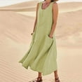 thumbnail image 2 of JGTDBPO Summer Tank Dresses For Women 2024 Fashion Casual Solid Color Sleeveless V-Neck Sleeveless Cotton Linen Long Maxi Dress Plus Size Loose Beach Tank Dress With Pockets, 2 of 8
