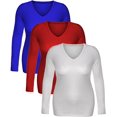 thumbnail image 2 of Emmalise Women's Casual Basic V-Neck Tshirt Long Sleeves Tee Top - Junior and Plus Sizes, 2 of 7