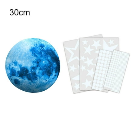

Anvazise 1 Set Wall Stickers Moon Stars Pattern Glow in the Dark PVC Bedroom Ceiling Decals Home Decor Blue 30cm