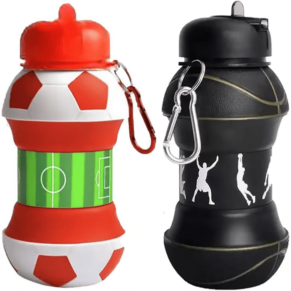Botella Agua Plegable Deportiva Forma de Balón Fútbol Basquetbol Beisbol Tenis, Termo Portable. Botella Plegable para Viaje Deportes Xtellar negro