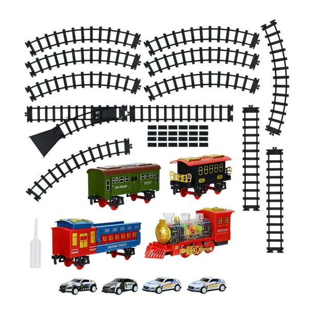 Juego de tren eléctrico, juego de vías de tren, locomotora de , juegos de trenes clásicos con luz y sonido para regalos de fiesta de cumpleaños