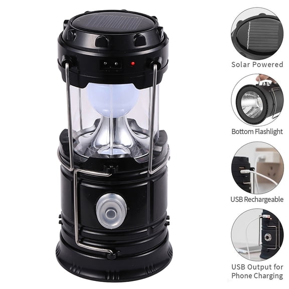 Solar Led Camping Lantern Flashlight Waterproof Lanterns Collapsible Outdoor Emergency Tent Light - 1 Pack