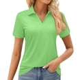 thumbnail image 2 of Nestiefly Women's Short Sleeve V-Neck Polo Shirts Business Casual Work Collared Tops Dressy Collar Cute Blouses Green M, 2 of 5