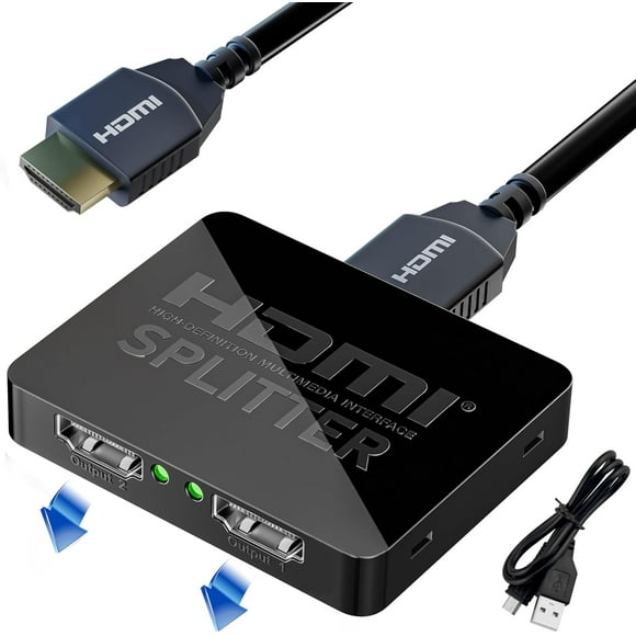 HDMI Splitter 1 in 2 Out, 4K HDMI Splitter for Dual Monitors, 2 Port HDMI Splitter 1 in2 out, Dual Monitor Adapter for Fire Stick, PS4, Xbox, PS3, Sky Q Box (Mirror Only, Not Extend)