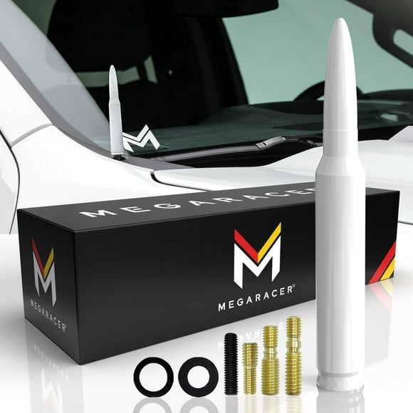 White Universal 50 Cal Bullet Antenna Silverado 1500 Ford F150 RAM GMC Sierra Jeep Wrangler Bronco Tundra | Truck Antenna | Antena para Carro | Car Antenna Rep