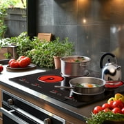 Advwin 4 Burner Electric Stove Top,24 Inch Built-in Electric Stove Top,6000W Electric Ceramic Cooktop with 4H Timer, Kid Safety Lock and Knob Control, 9 Heating Level,220v(No Plug)
