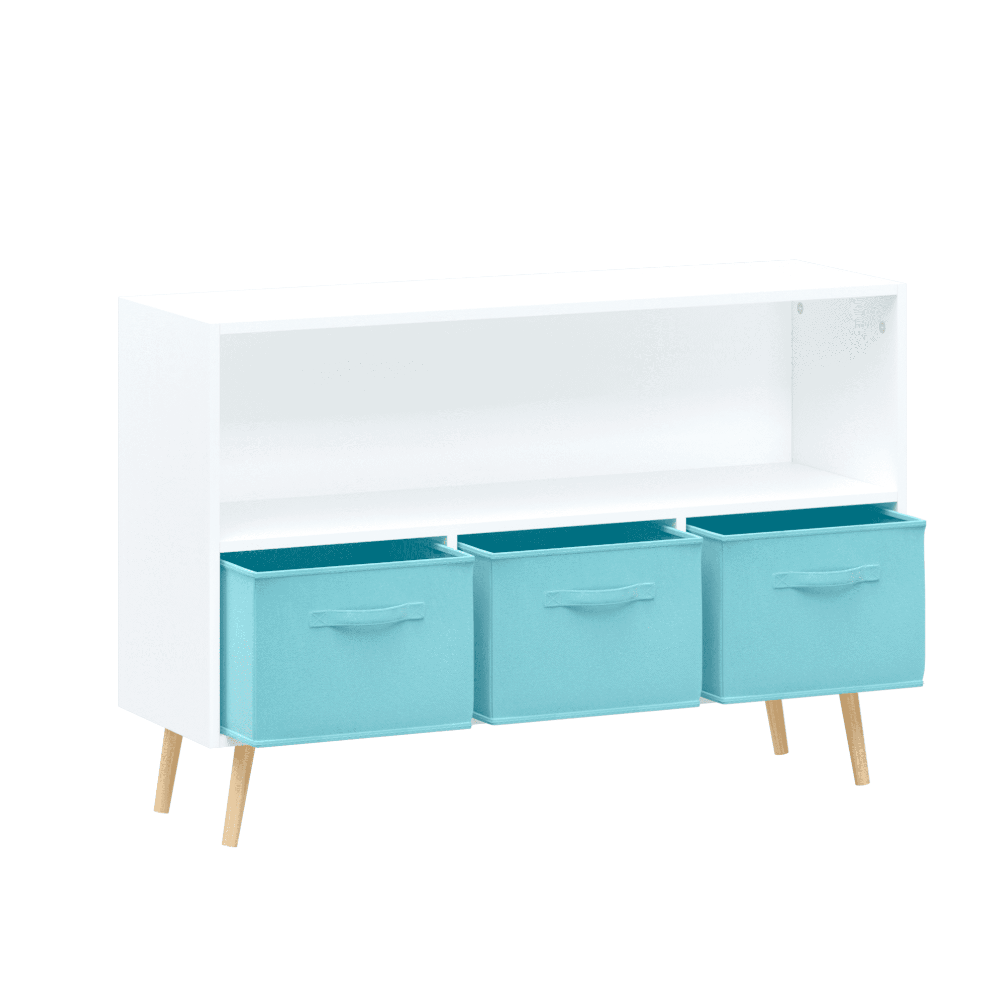 Aukfa Kids Bookcase with 3 Collapsible Drawers, Display Stand Toy Storage Organizer for Bedroom/Playroom,Blue