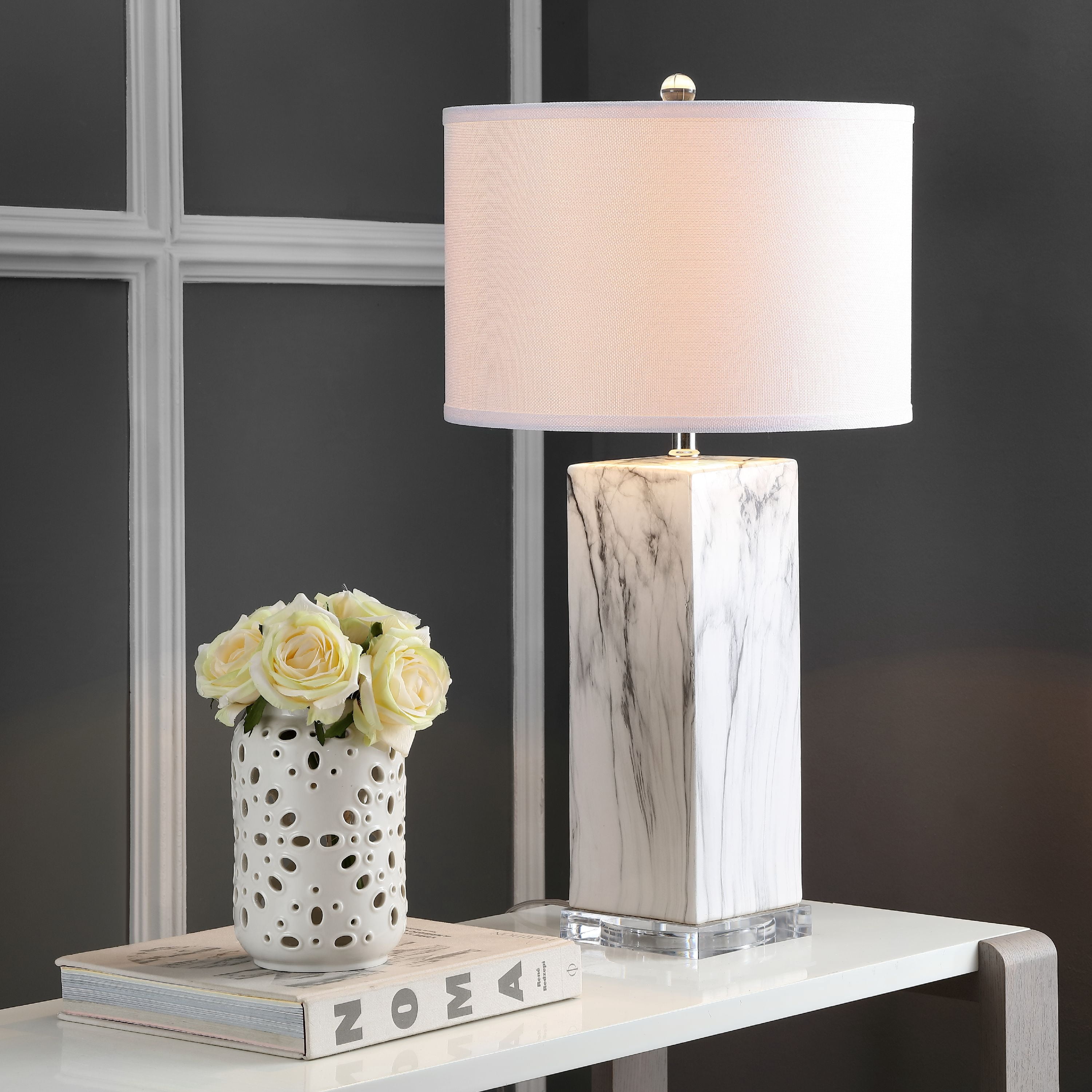Safavieh Olympia 29 In. High Table Lamp, Black/White Marble