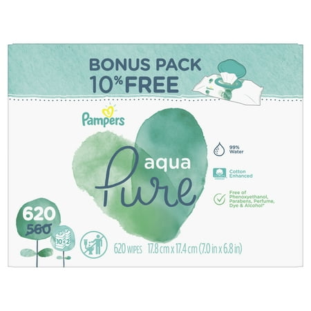 Pampers Aqua Pure Sensitive Baby Wipes 10X Bonus Pop-Top 620