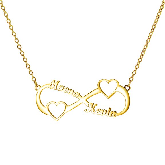Vakki 18K Gold Plated Personalized Infinity Double Heart Necklace Customized Any 2 Names Infinity Nacklace